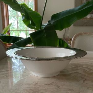 NEW White Ceramic Bowl with Hammered Nickel Rim